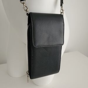 Bugatti Black Faux Leather Phone Case Wallet Crossbody Bag